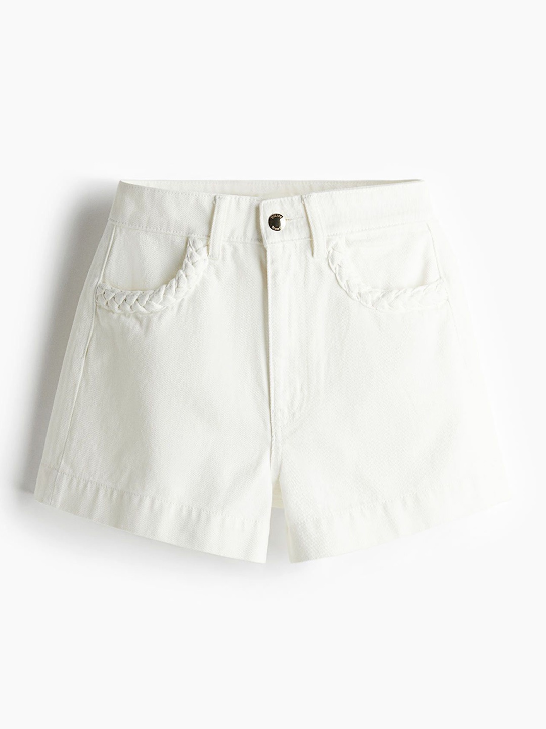 

H&M Braided-Trim Denim Shorts, White