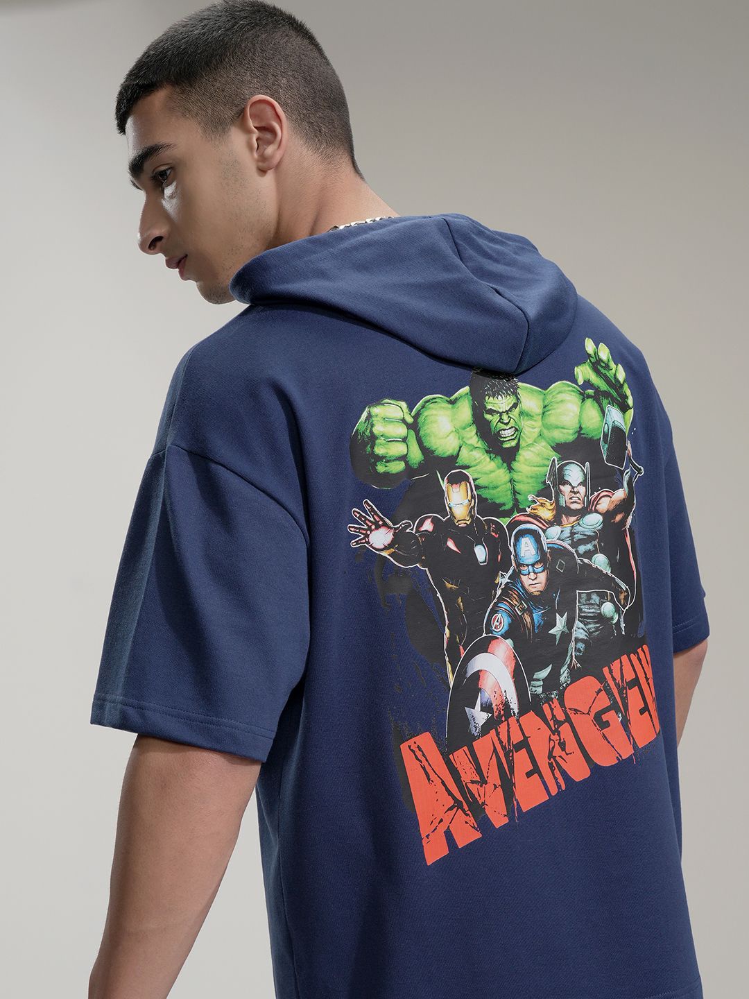 

HIGHLANDER Men Printed Pullover Hooded Sweatshirt, Navy blue