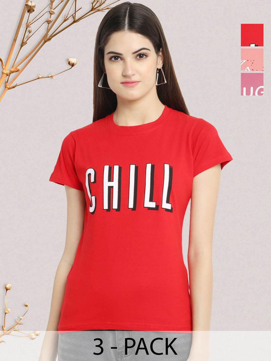 

GLOBAL NOMAD Women Typography 3 Printed Applique T-shirt, Multi