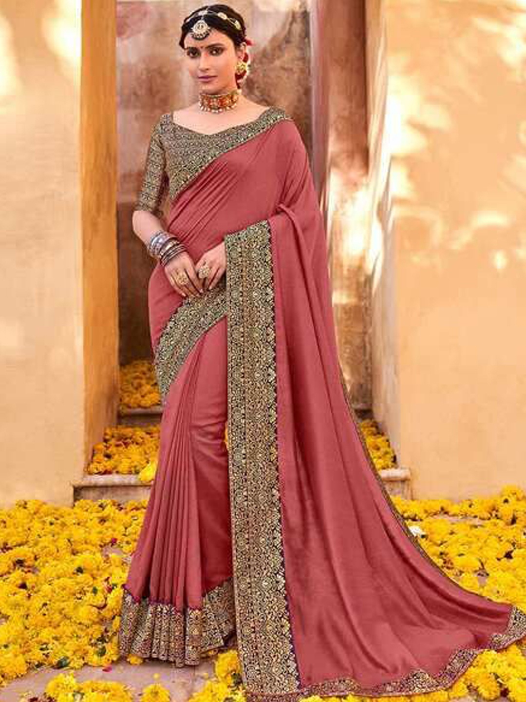 

Mahalasa Woven Design Saree With Unstiched Blouse Piece, Pink