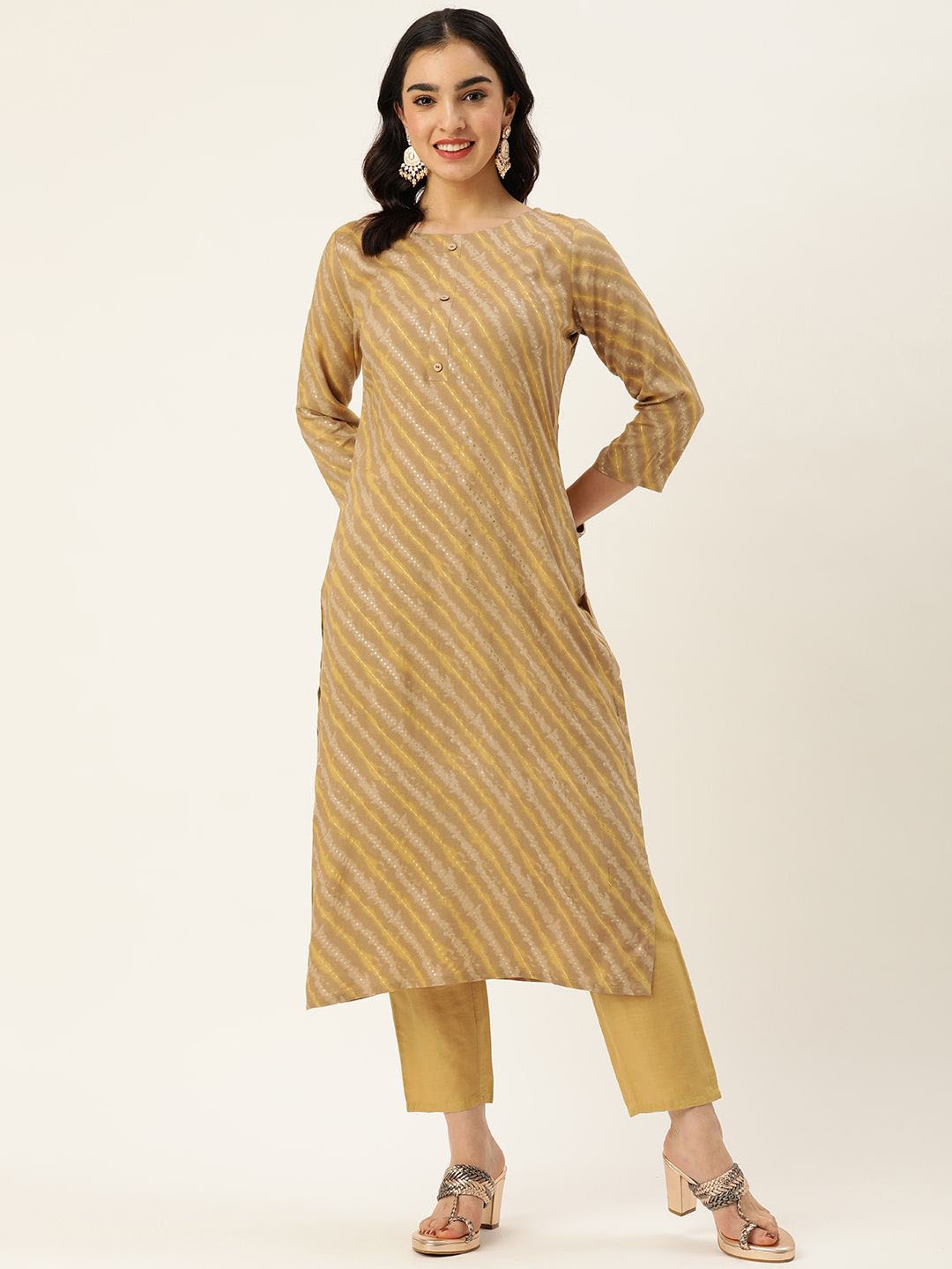 

DIVASTRI Leheriya Printed Straight Kurta, Brown