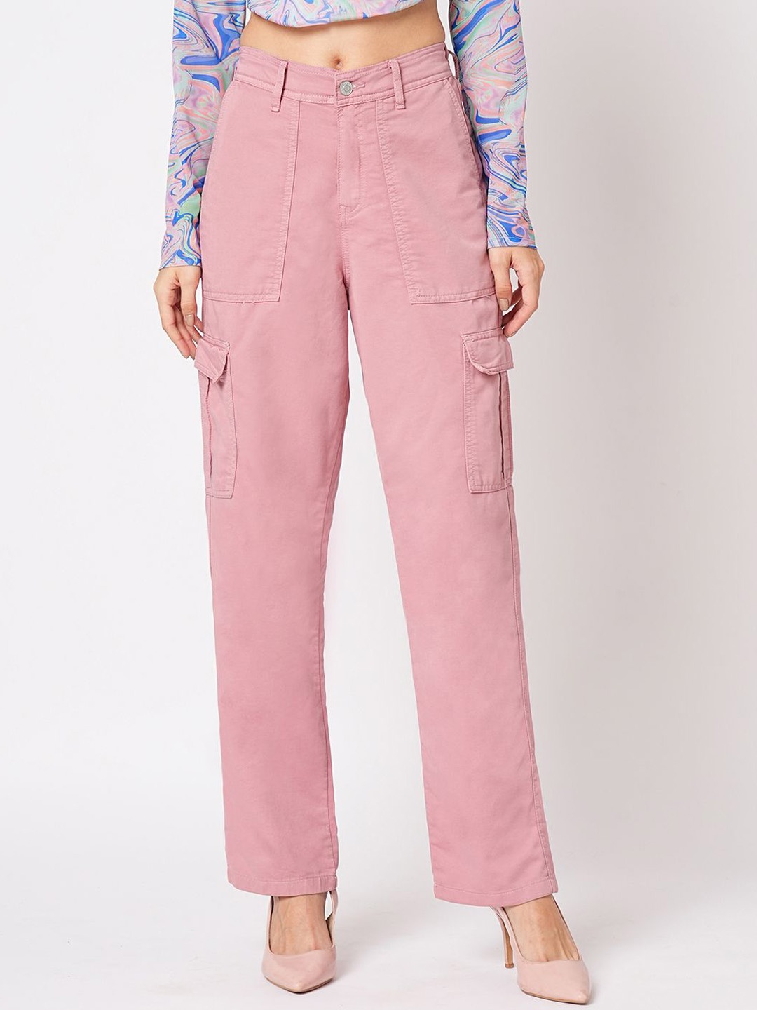 

Kraus Jeans Women High-Rise Cargos Trousers, Pink