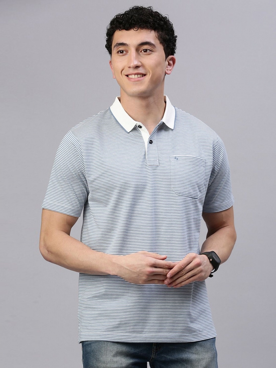 

Classic Polo Men Striped Polo Collar Pockets T-shirt, Navy blue