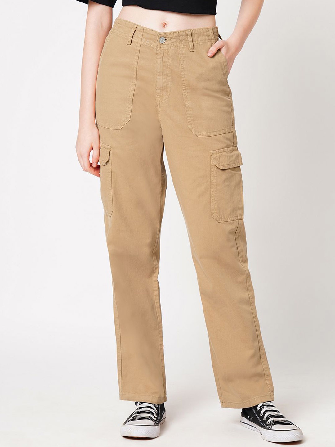 

Kraus Jeans Women High-Rise Cargos Trousers, Brown