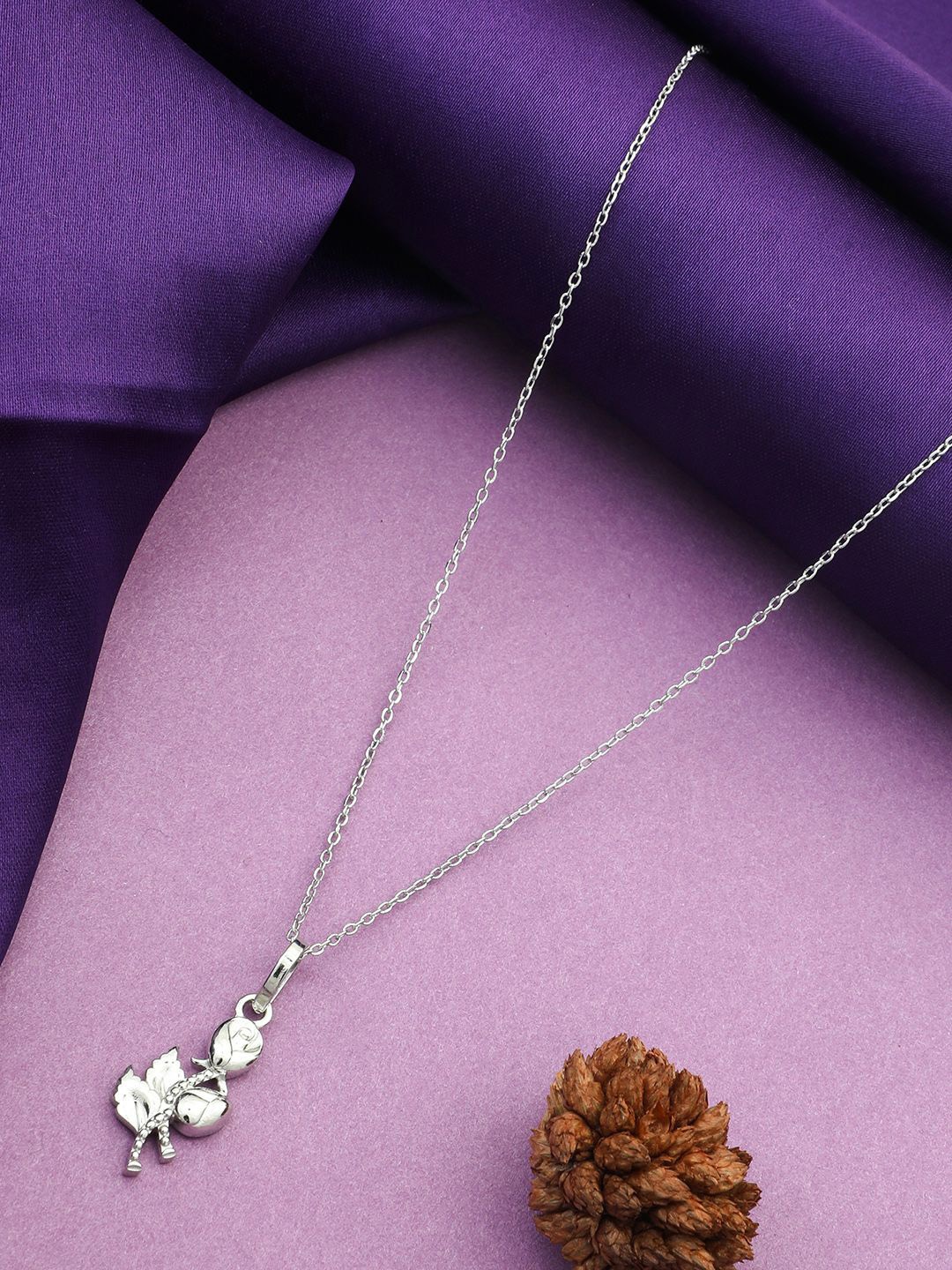 

MAIRA 925 Sterling Silver Rhodium-Plated Cubic Zirconia Floral Pendants With Chains