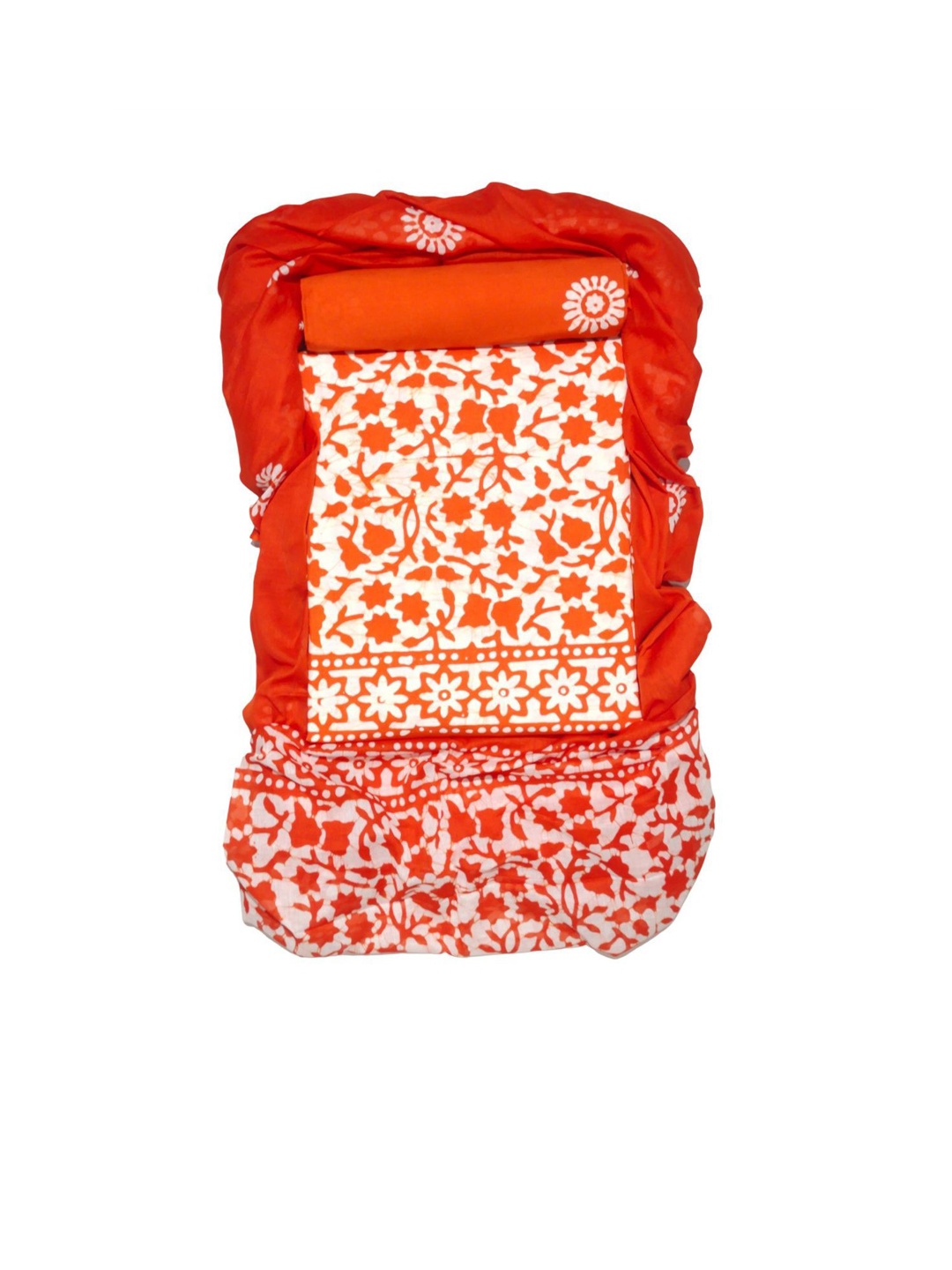 

Farooq Dyeing Floral Printed Pure Cotton Unstitched Dress Material, Orange