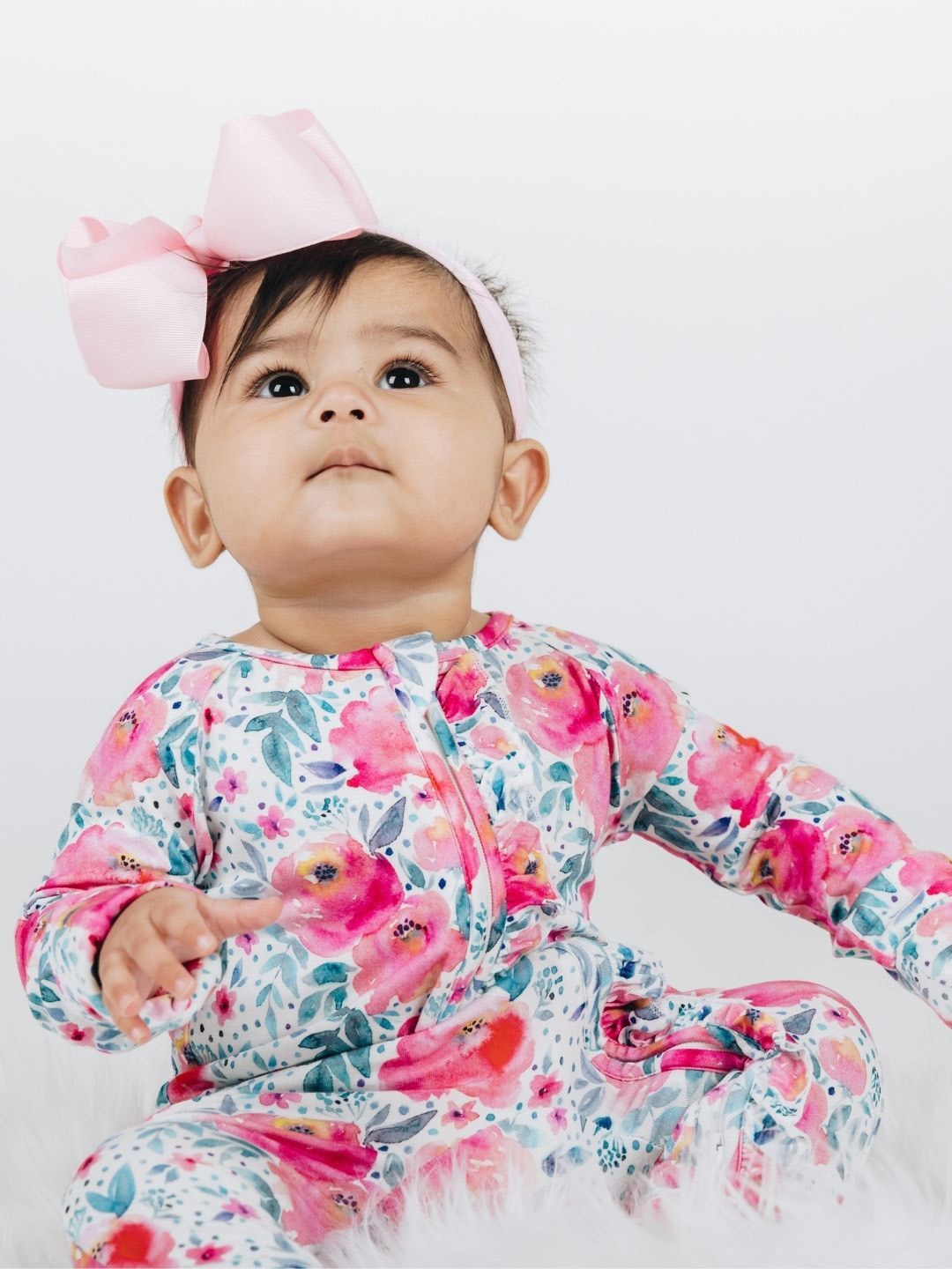

THE PLUSH CLUB Infants Floral Printed Round Neck Rompers, Pink