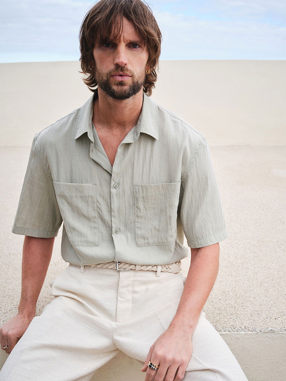 

H&M Regular Fit Utility Shirt, Beige