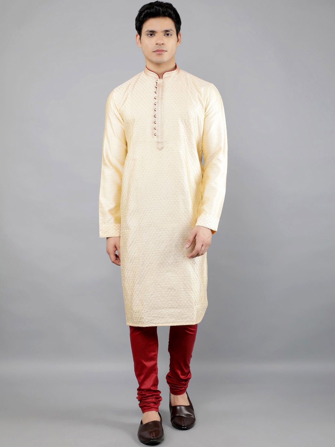 

Manish Creations Men Ethnic Motifs Embroidered Regular Kurta with Churidar, Cream
