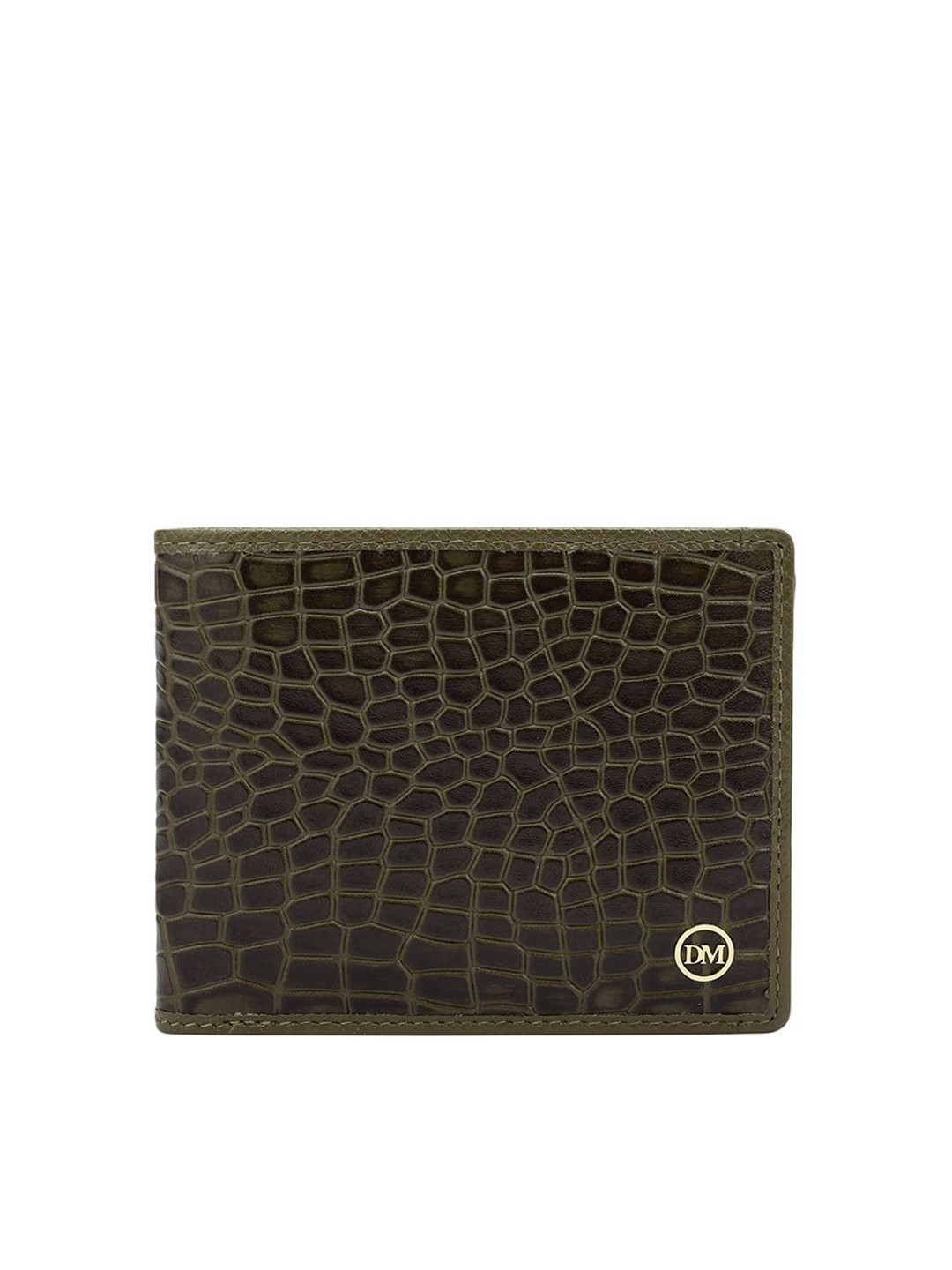 

Da Milano Men Textured Leather Two Fold Wallet, Green