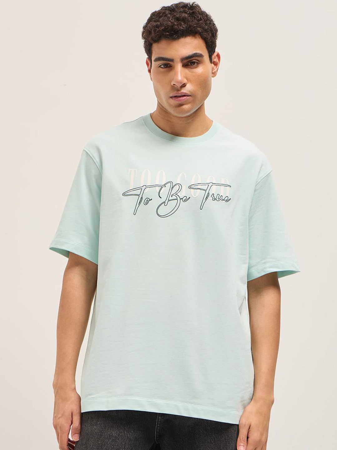 

THE BEAR HOUSE Men Drop-Shoulder Sleeves T-shirt, Green