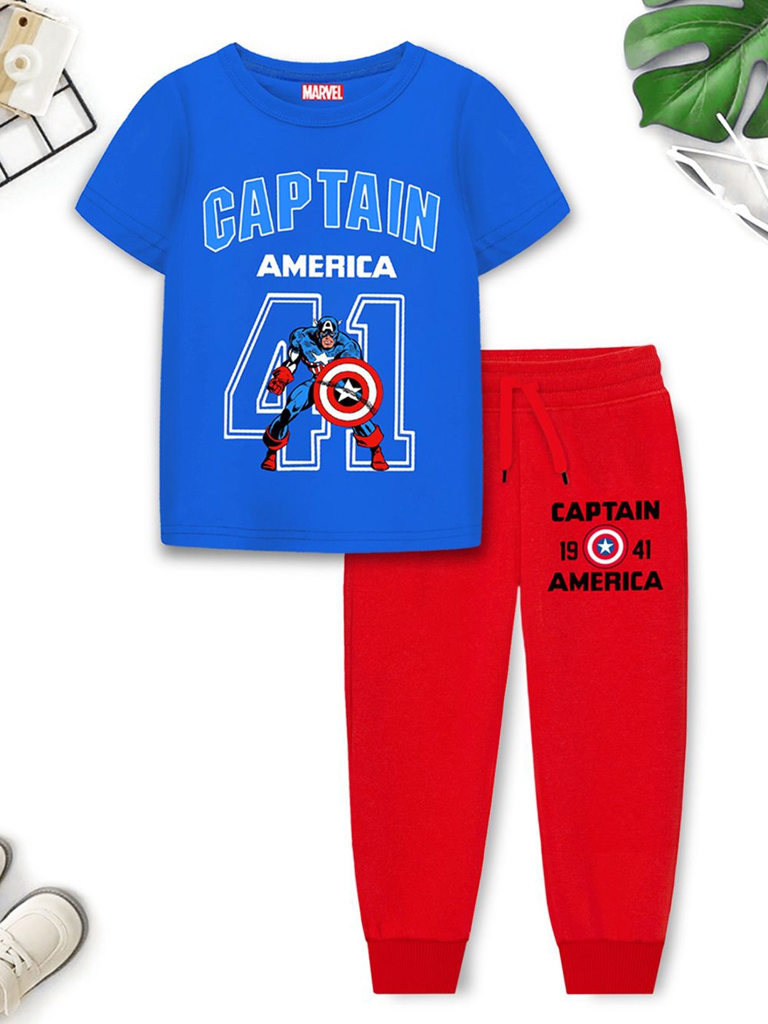 

YK Marvel Boys Captain America Printed Short Sleeves T-shirt With Joggers, Blue