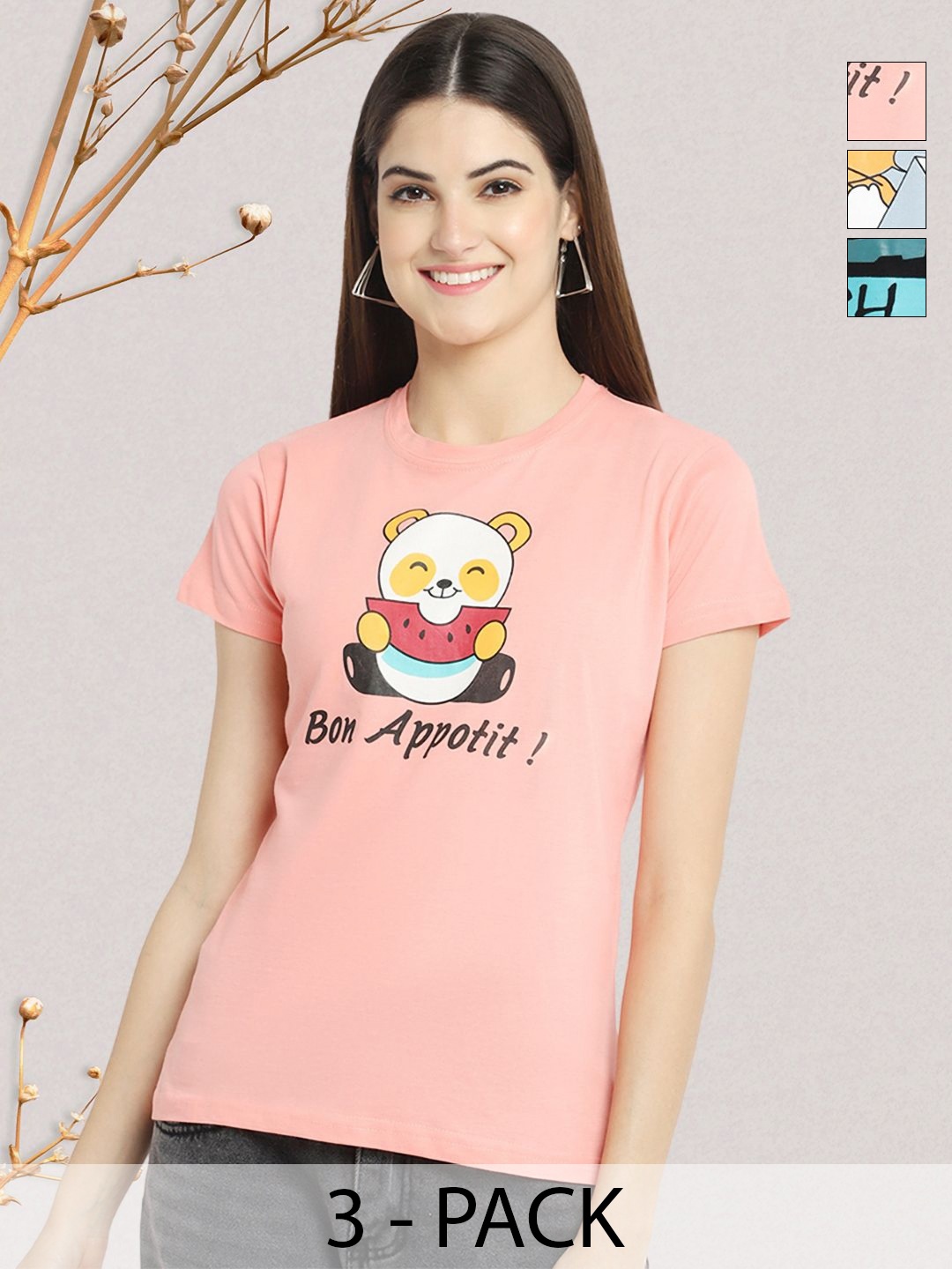 

GLOBAL NOMAD Women Typography 3 Printed Applique T-shirt, Multi