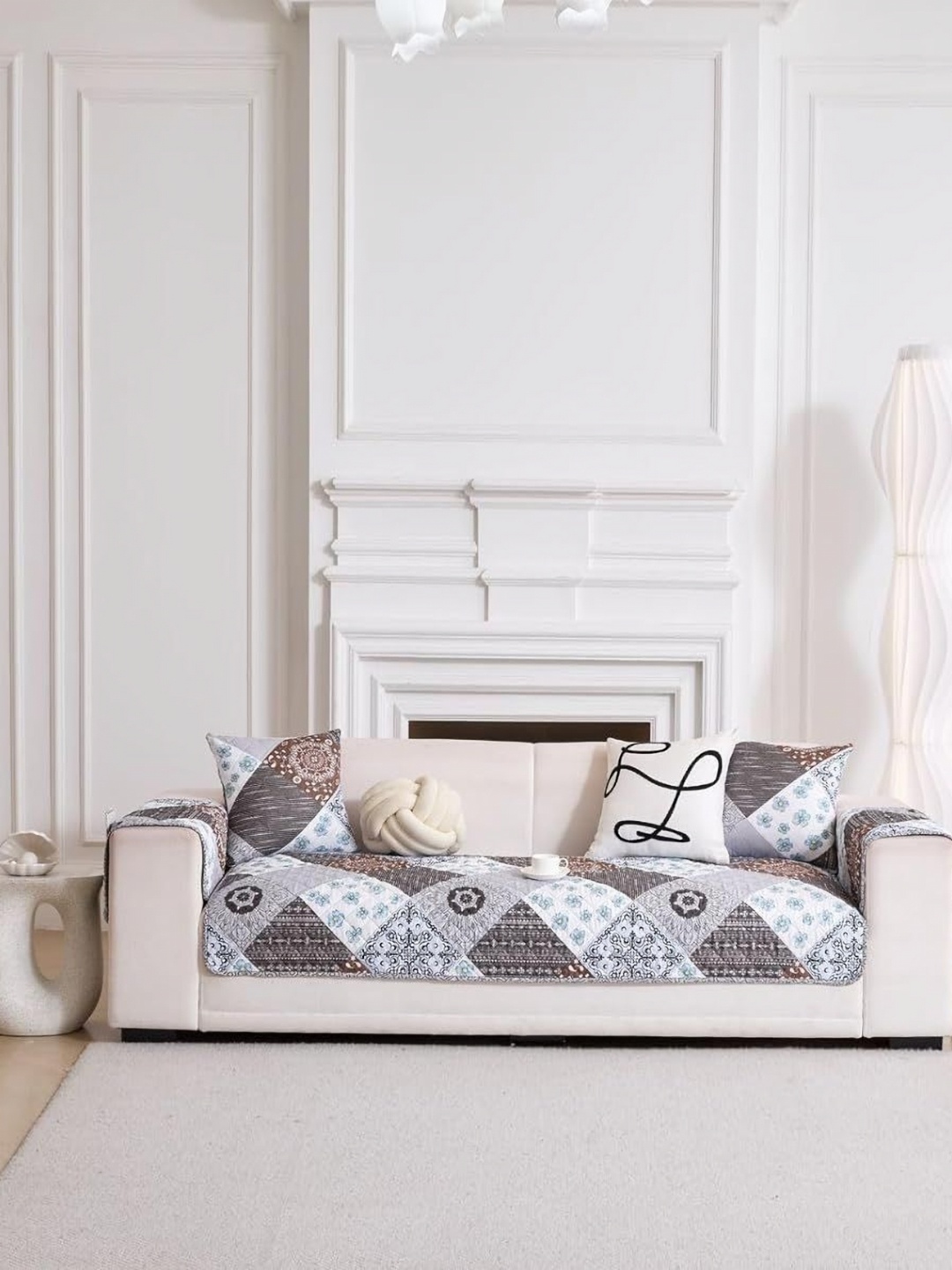 

HomeCloud Grey & Brown Printed 4-Seater Cotton Sofa Cover
