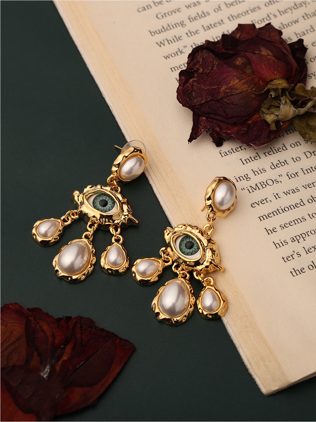 

PATOLA BY VJ Gold-Plated Stainless Steel Artificial Stone Studded Drop Earrings