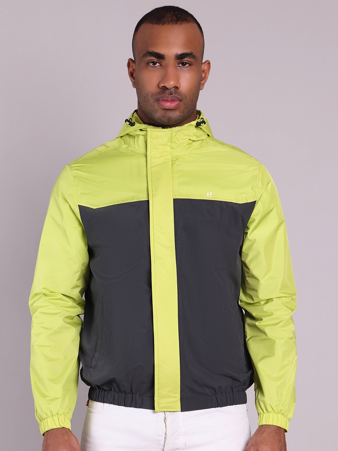 

HOUSE OF VEDAS Men Colourblocked Windcheater and Water Resistant Outdoor Sporty Jacket, Lime green