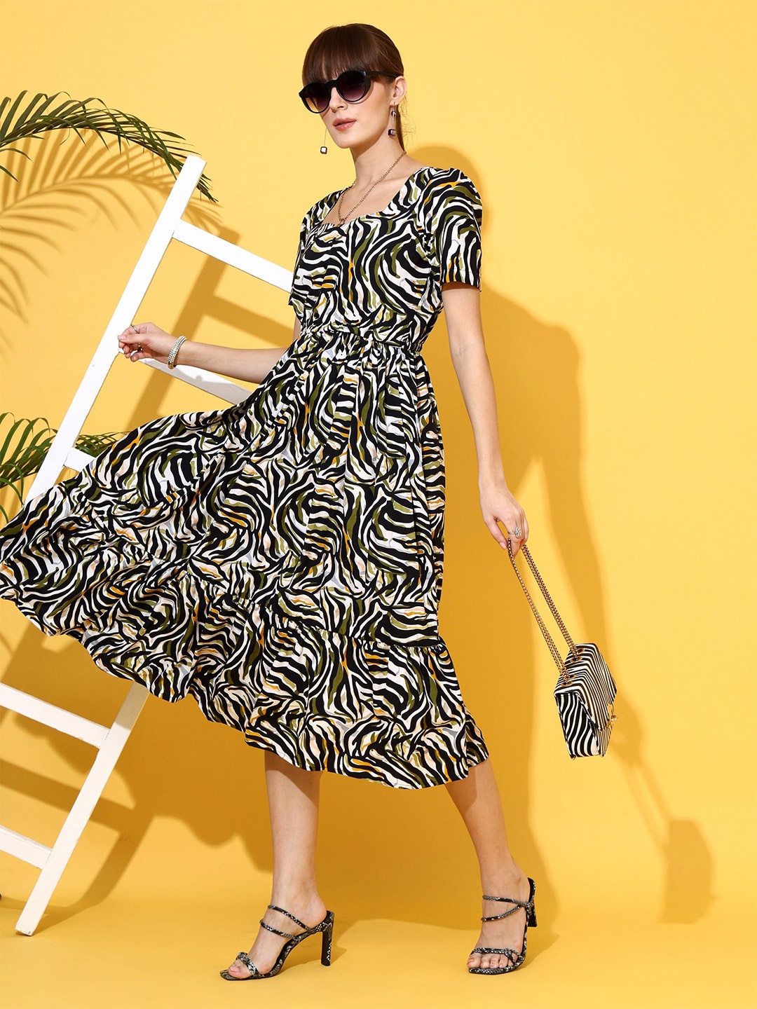 

De La Moda Print Crepe Fit & Flare Midi Dress, Multi