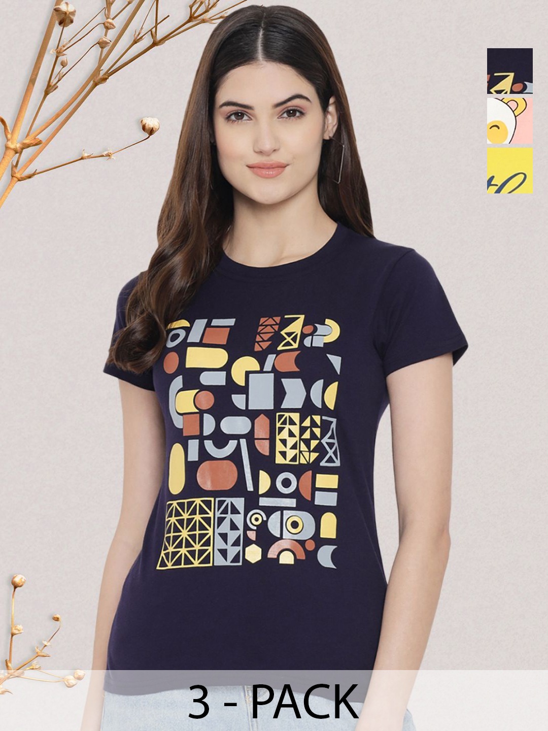 

GLOBAL NOMAD Women Typography 3 Printed Applique T-shirt, Multi