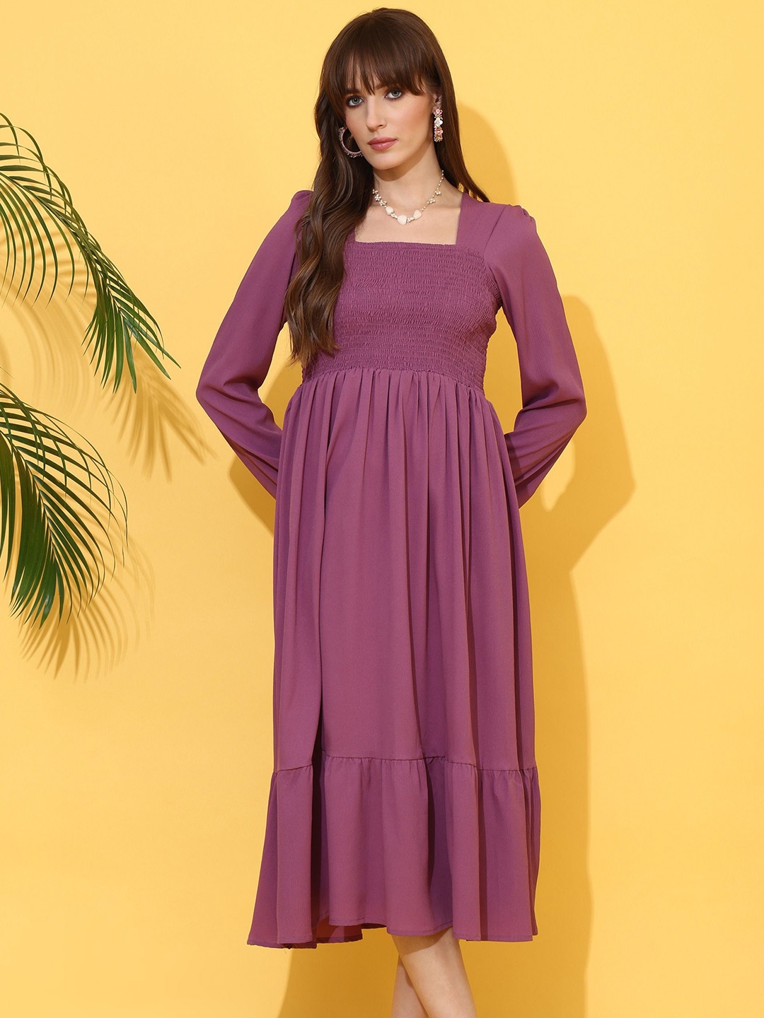 

De La Moda Crepe Fit & Flare Midi Dress, Purple