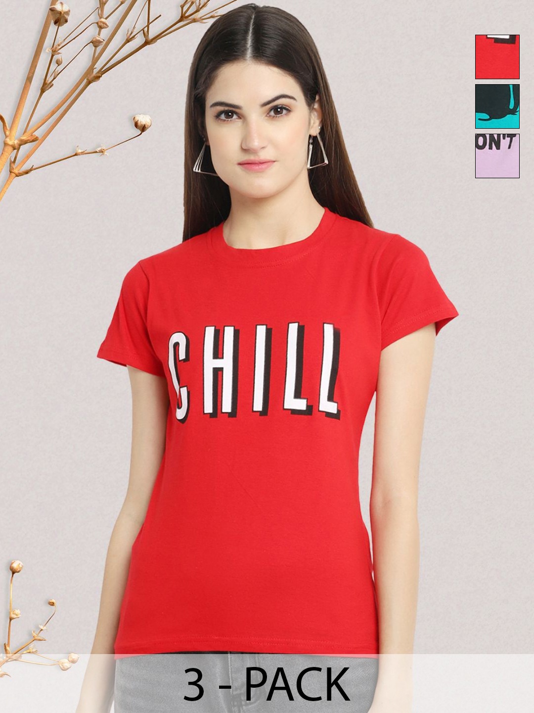 

GLOBAL NOMAD Women Typography 3 Printed Applique T-shirt, Multi