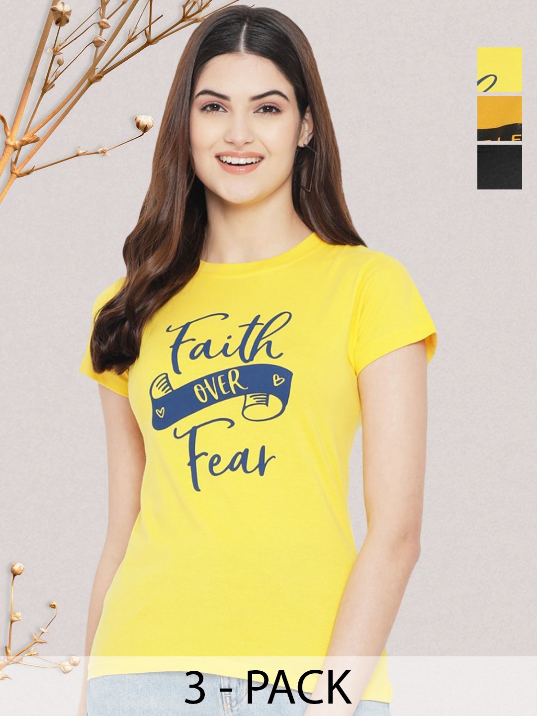 

GLOBAL NOMAD Women Typography 3 Printed Applique T-shirt, Multi