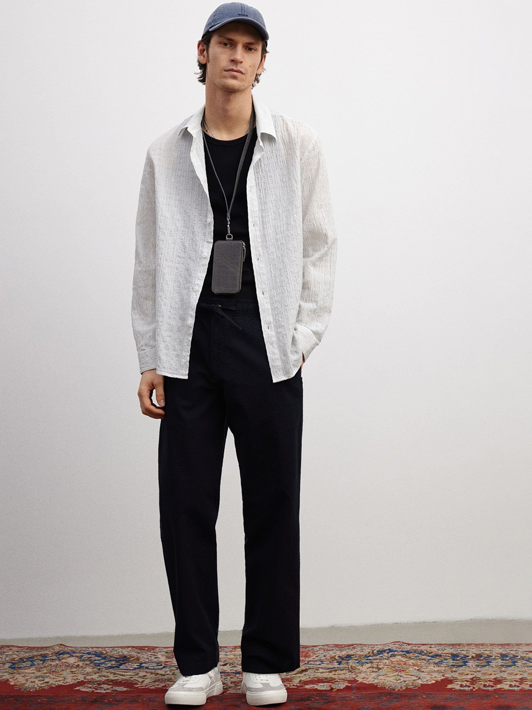 

H&M Relaxed Fit Seersucker Trousers, Blue