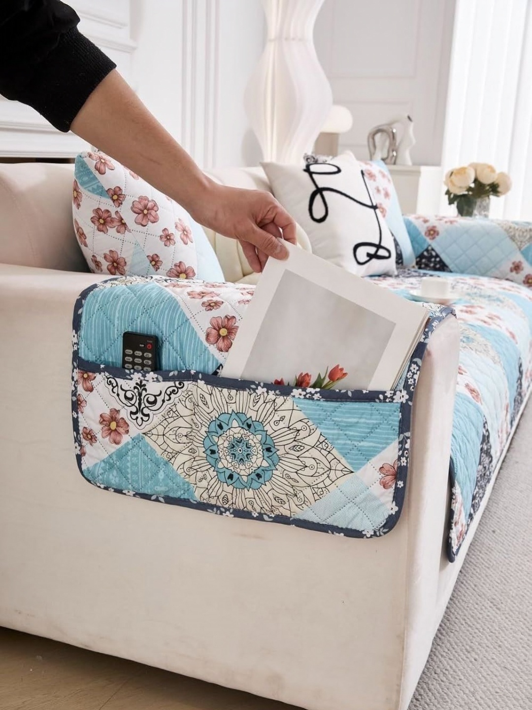

HomeCloud Blue & White Printed Waterproof Cotton 2 Pieces Sofa Covers