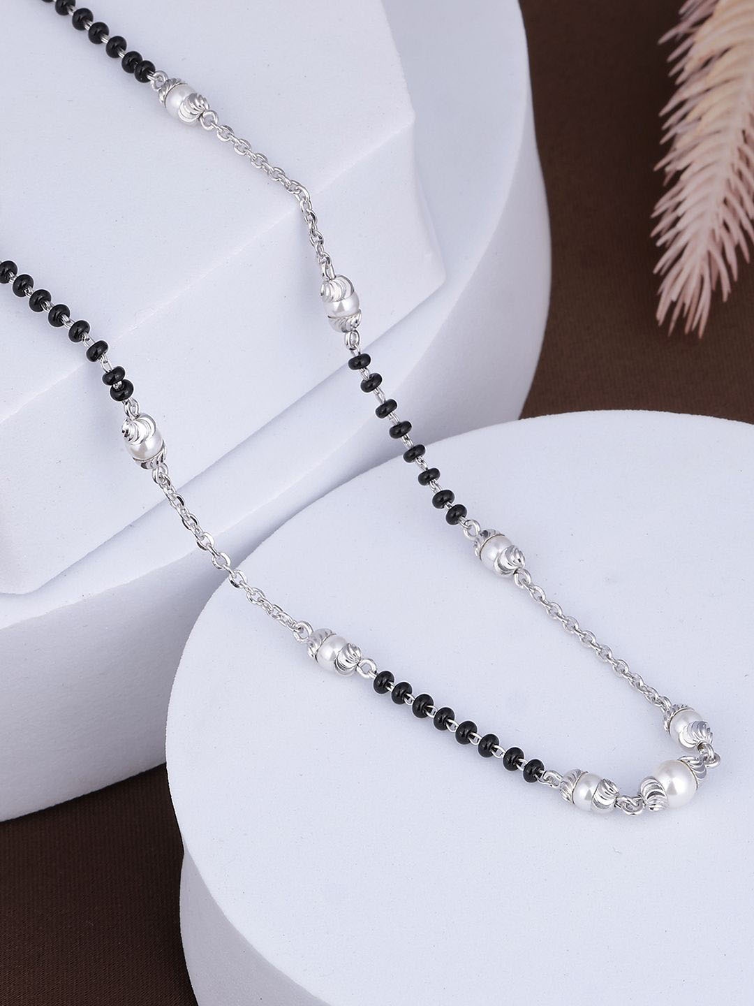 

MAIRA Swiss 929 Sterling Silver Rhodium-Plated Crystals & Zircon Studded Mangalsutra