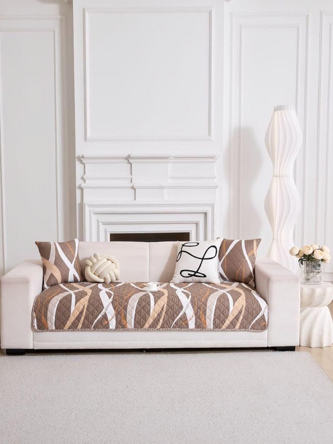 

HomeCloud Brown & White Printed 2-Seater Cotton Sofa Cover
