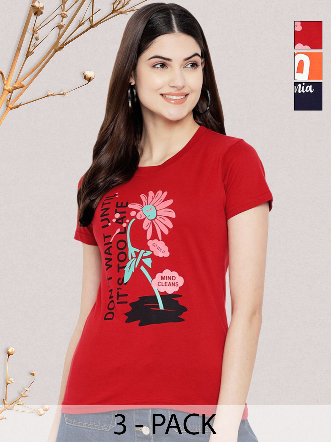 

GLOBAL NOMAD Women Typography 3 Printed Applique T-shirt, Multi