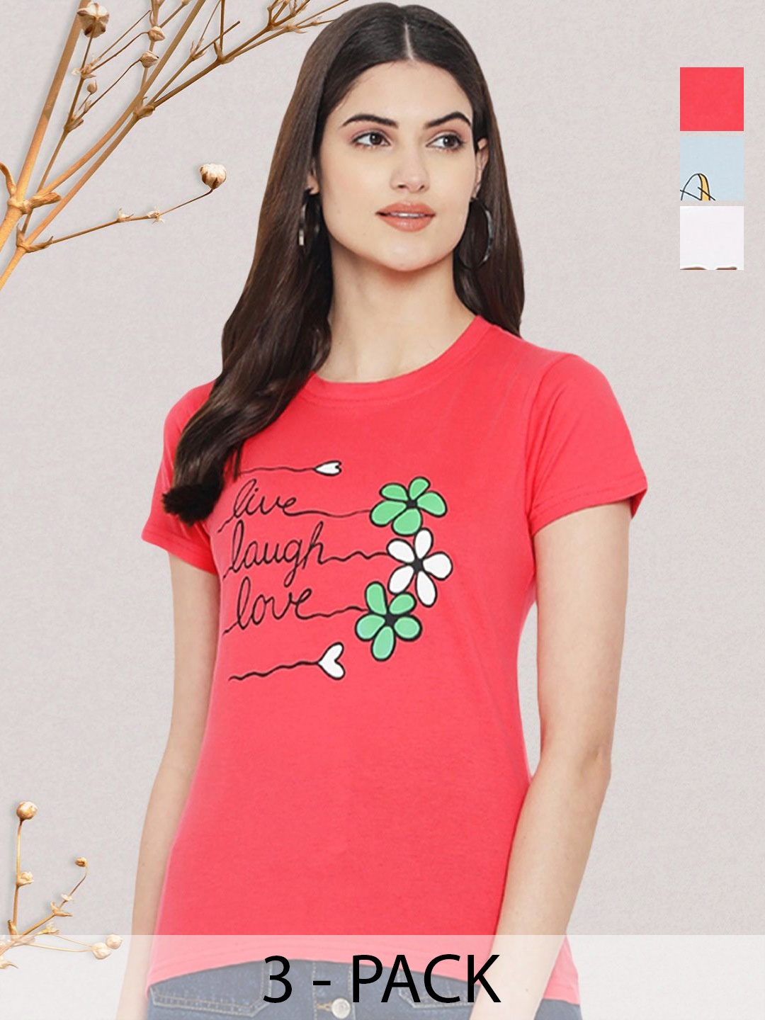 

GLOBAL NOMAD Women Typography 3 Printed Applique T-shirt, Multi