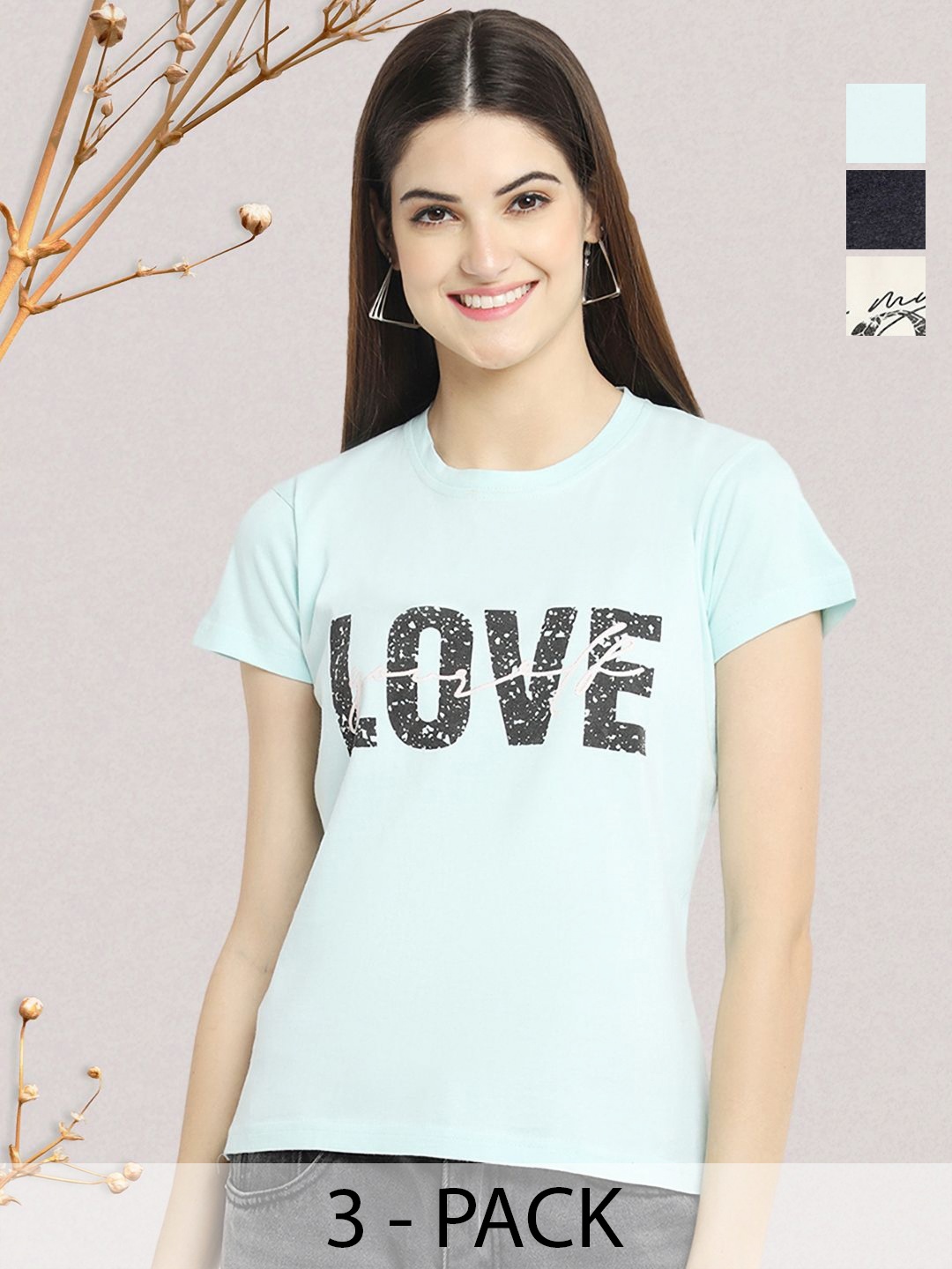 

GLOBAL NOMAD Women Typography 3 Printed Applique T-shirt, Multi