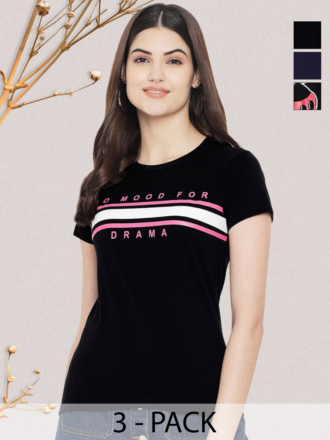 

GLOBAL NOMAD Women Typography 3 Printed Applique T-shirt, Multi