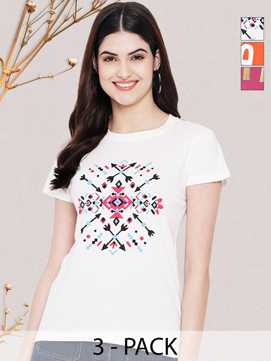 

GLOBAL NOMAD Women Typography 3 Printed Applique T-shirt, Multi