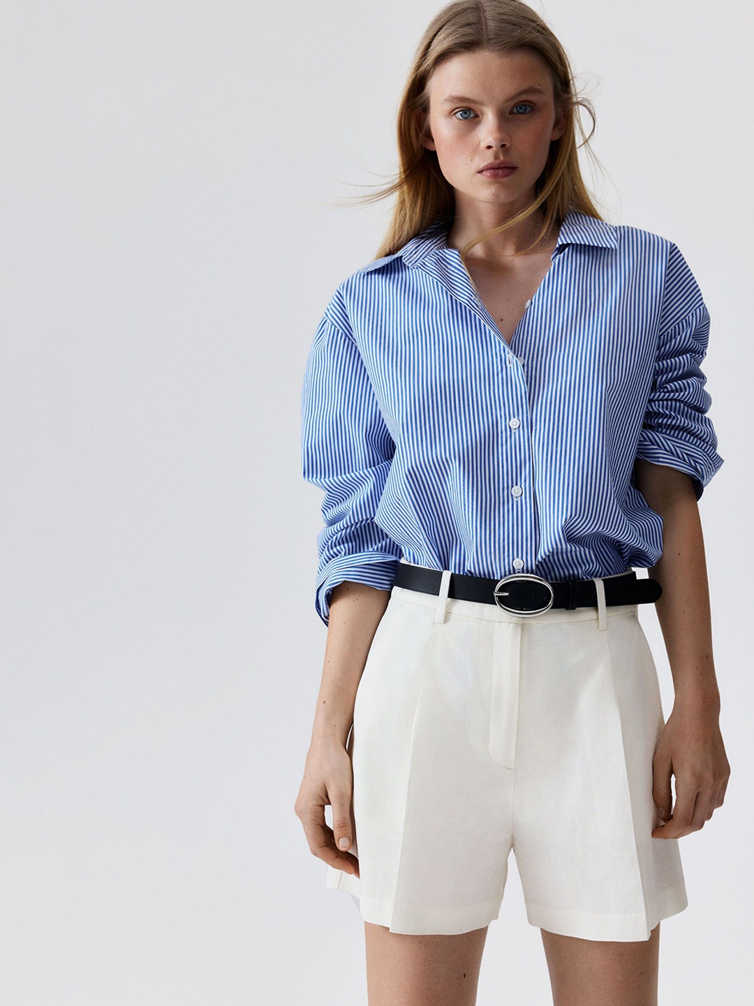

H&M Women Linen-Blend Shorts, White