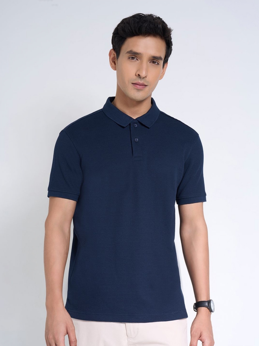 

Peregrine by Pantaloons Men Polo Collar Pockets Slim Fit T-shirt, Navy blue