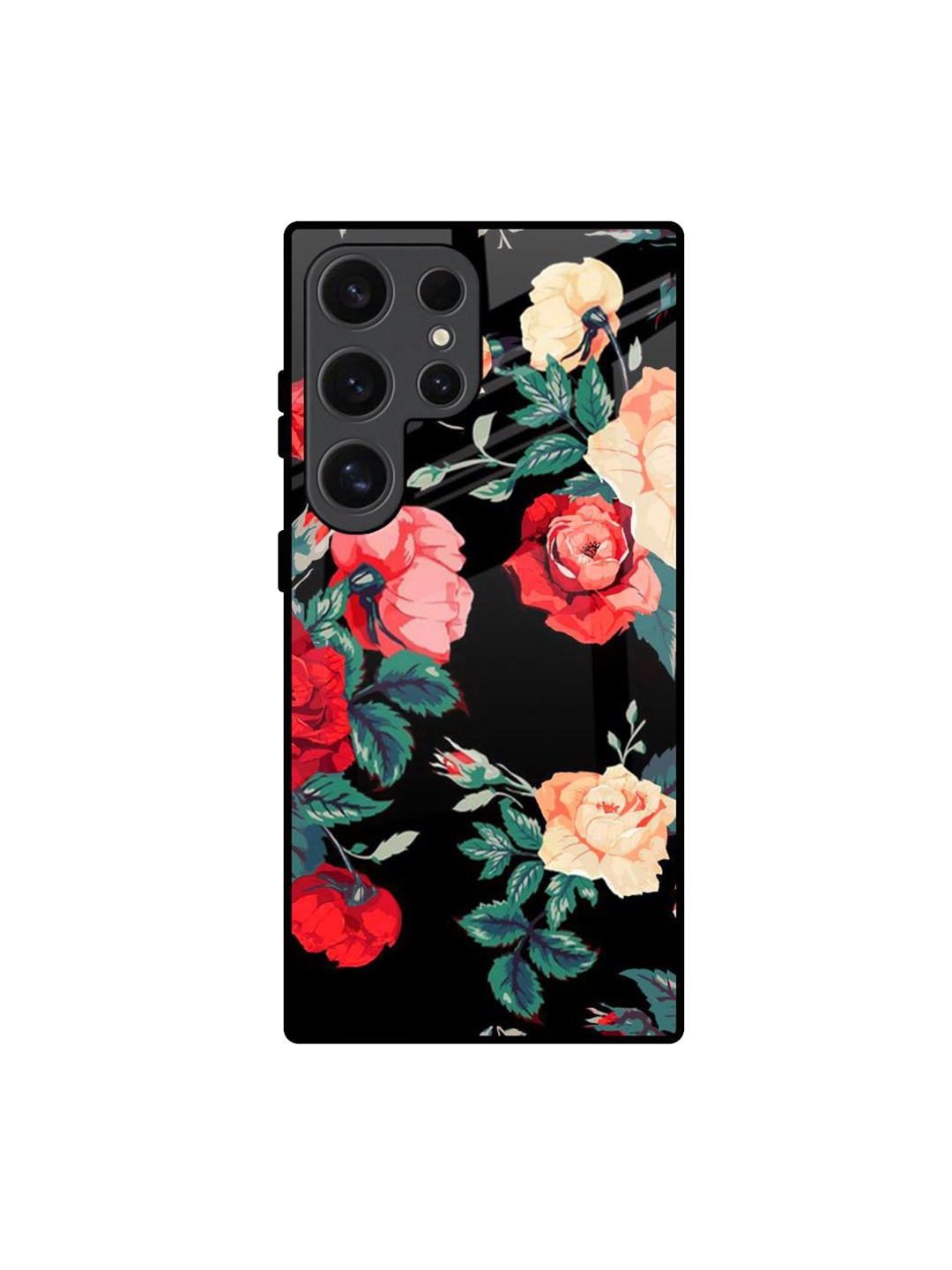 

QRIOH Floral Printed Samsung Galaxy S24 Ultra 5G Back Case Mobile Accessories, Black