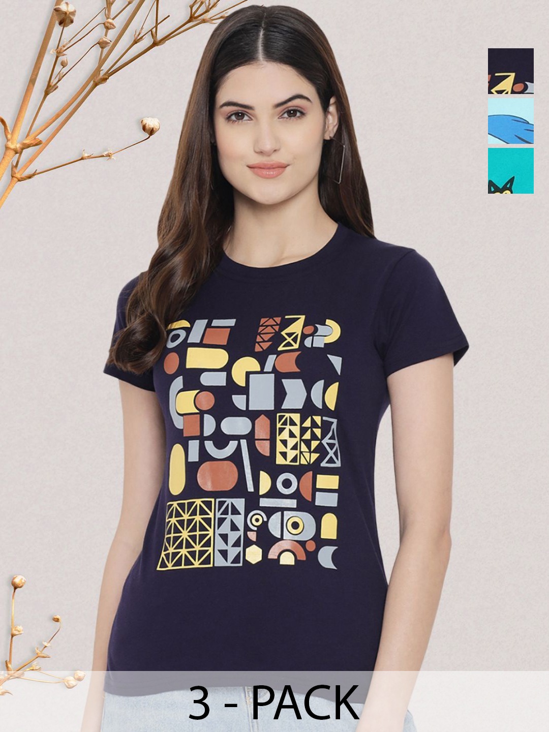 

GLOBAL NOMAD Women Typography 3 Printed Applique T-shirt, Multi