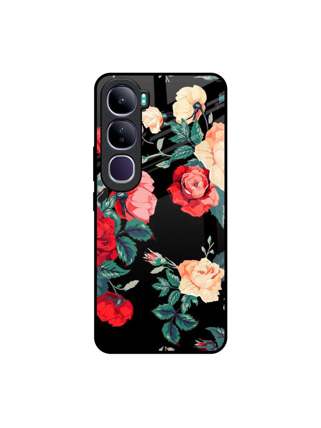 

QRIOH Floral Printed Vivo Y300 5G Back Case Mobile Accessories, Black