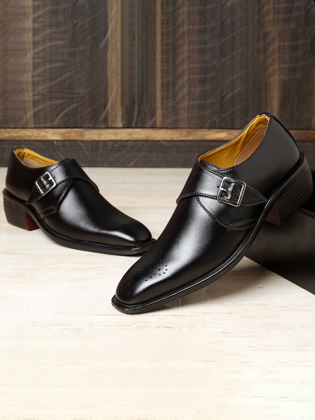 

riffway Men Leather Formal Pointed Toe Slip-On Shoes, Black