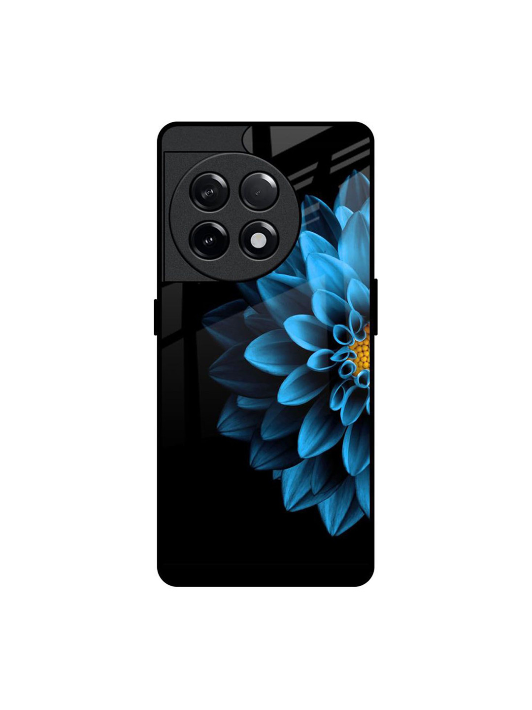 

Qrioh Half Blue Flower Real Glass Case for OnePlus 11R 5G, Black