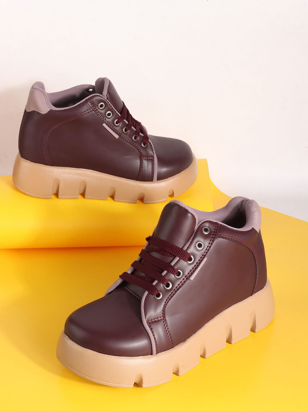

The Roadster Lifestyle Co Women Stylish Mid Top Casual Sneakers, Maroon