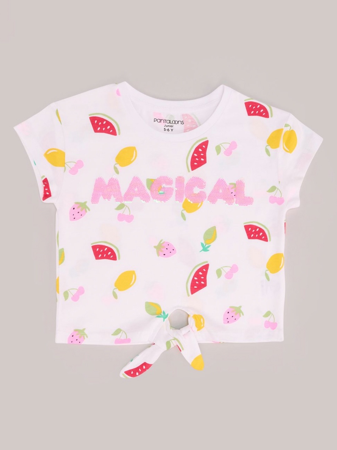 

Pantaloons Junior Girls Printed Boxy T-shirt, Off white