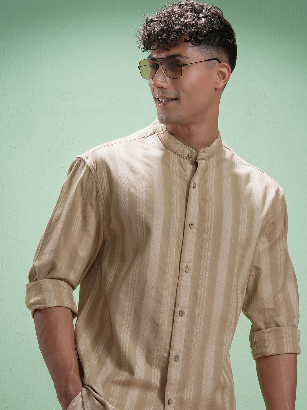 

HIGHLANDER Men Comfort Opaque Casual Shirt, Beige