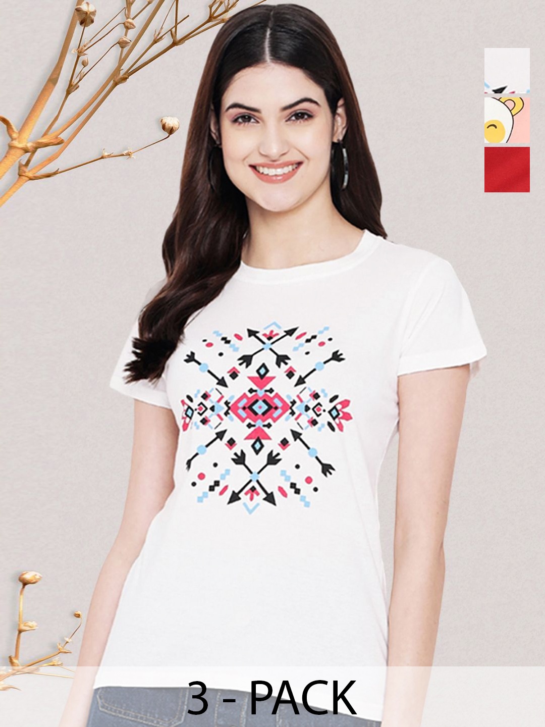 

GLOBAL NOMAD Women Typography 3 Printed Applique T-shirt, Multi