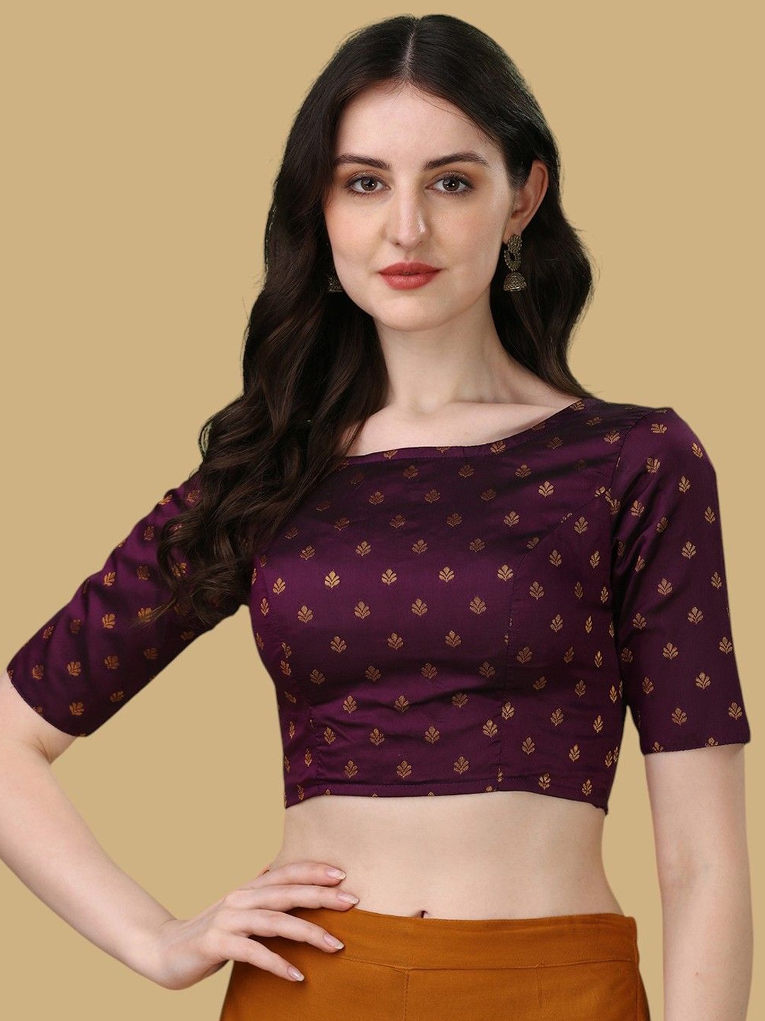 

Oomph! Woven Design Jacquard Traditional Saree Blouse, Purple