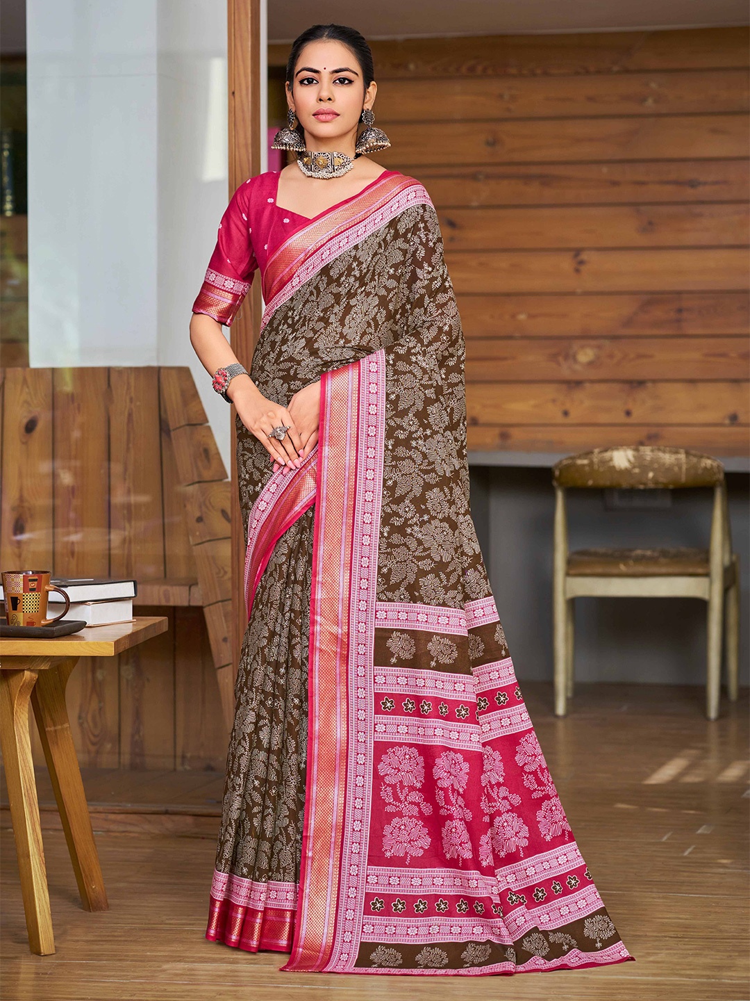 

VEECHIS Bandhani Zari Pure Cotton Bandhani Saree, Grey