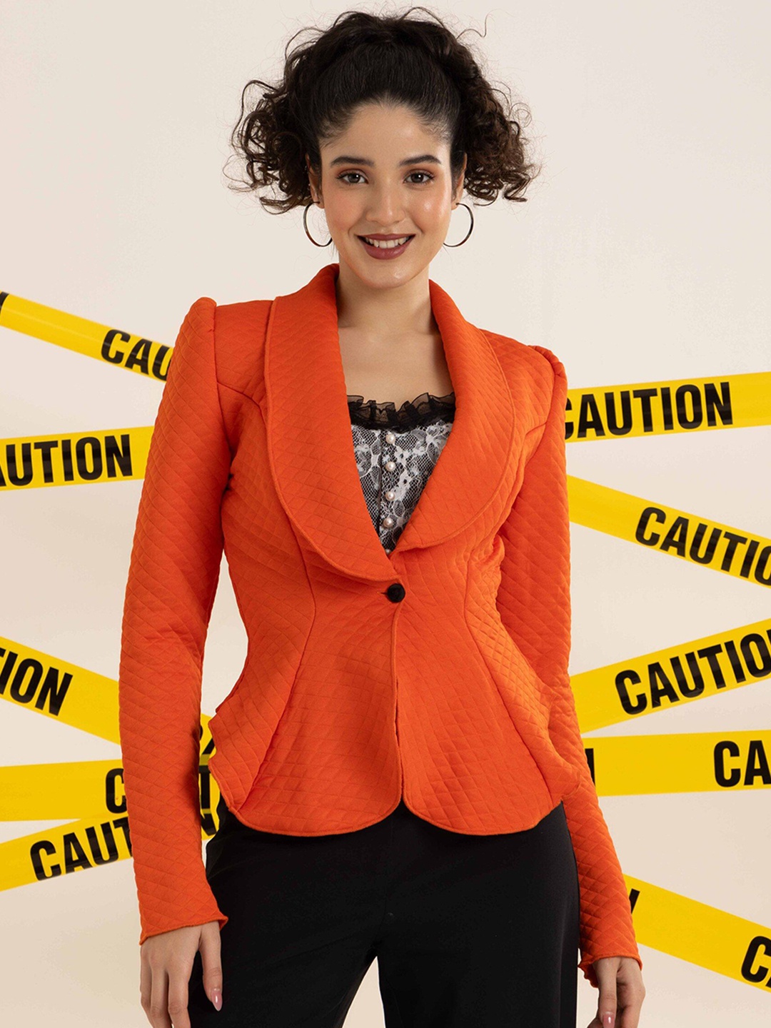 

BAESD Notched Lapel Single Breasted Blazer, Orange