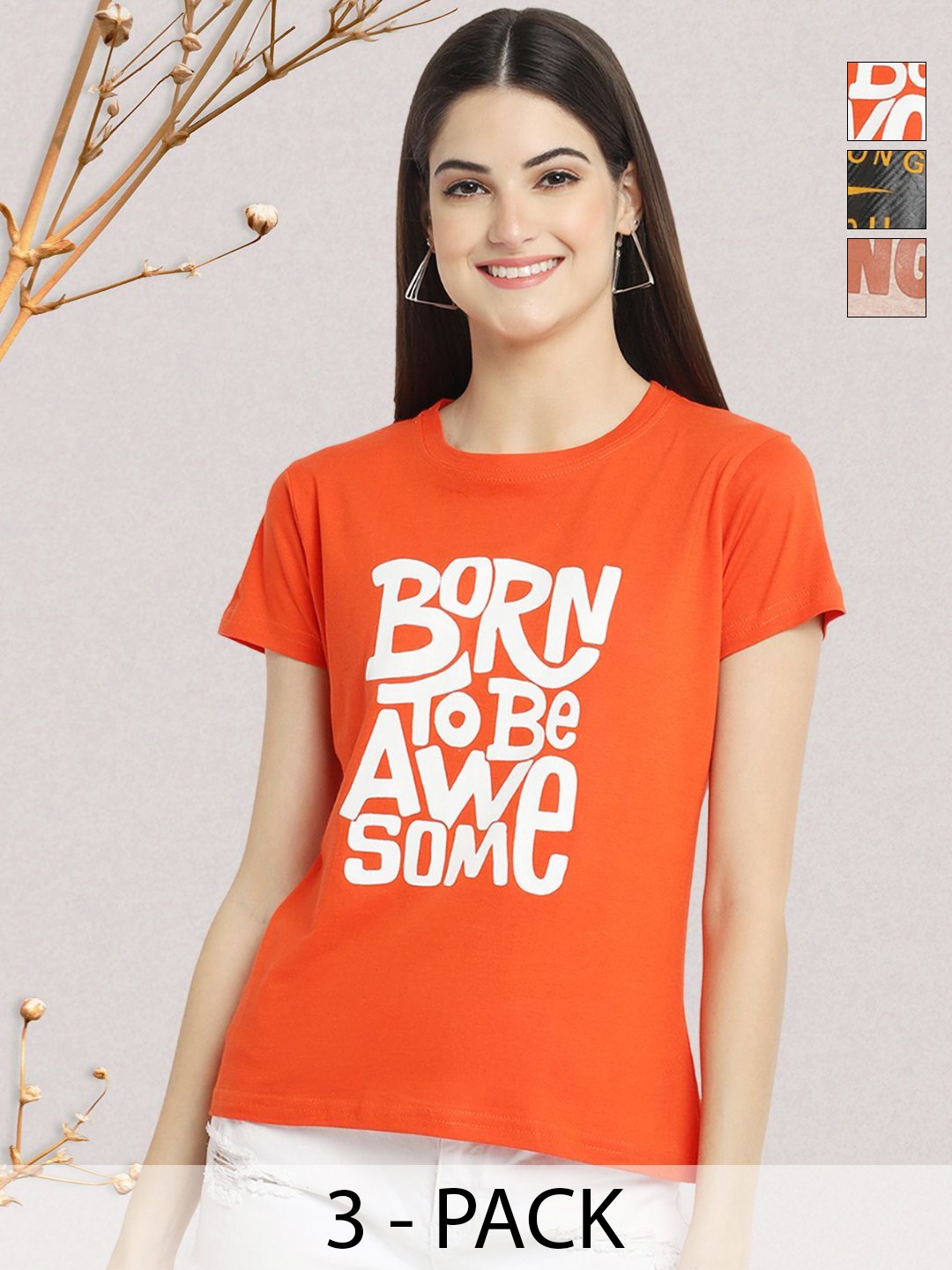 

GLOBAL NOMAD Women Typography 3 Printed Applique T-shirt, Multi