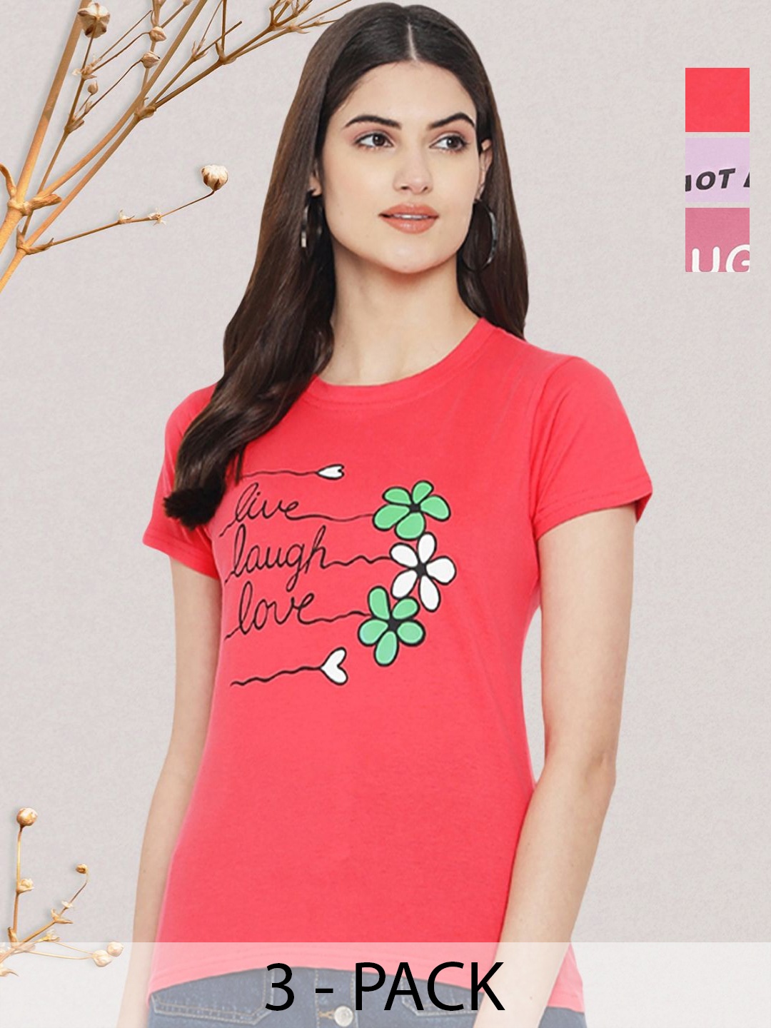 

GLOBAL NOMAD Women Typography 3 Printed Applique T-shirt, Multi